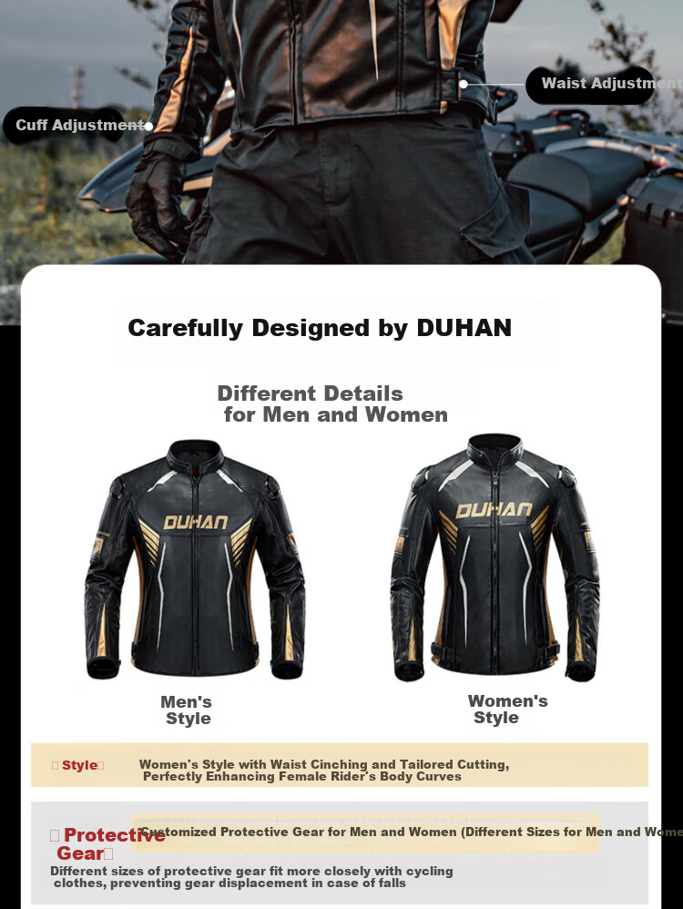 DUHAN D-2168 Motorcycle Riding Jacket, Long-Sleeve Racing Suit, Off-Road Motorbike Leather Jacket, Autumn And Winter Black Gold Men's Style M 4