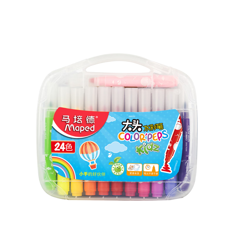 Maped [Creative Art] Large Head Thick 24-Color Watercolor Markers, Washable Drawing Pens for Children And Students, Beginner Art Doodle Coloring Pens, 846322CH, Children's Art Education Gift