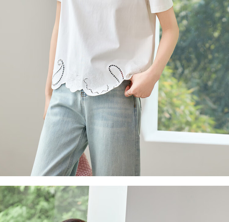 Sentubila Round Neck Hollow Embroidered Short Sleeve T-Shirt Women Summer Elegant Slim Fit Casual Designer Inner Top 17
