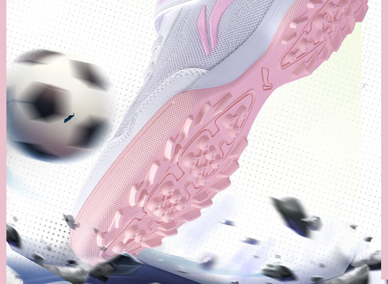 Li-Ning Children's Soccer Shoes, for Ages 6-12, TF Turf Cleats, Girls' Youth Professional Football Boots, Breathable for Summer, Elementary School Students' Cleats, Pink, Size 34 7