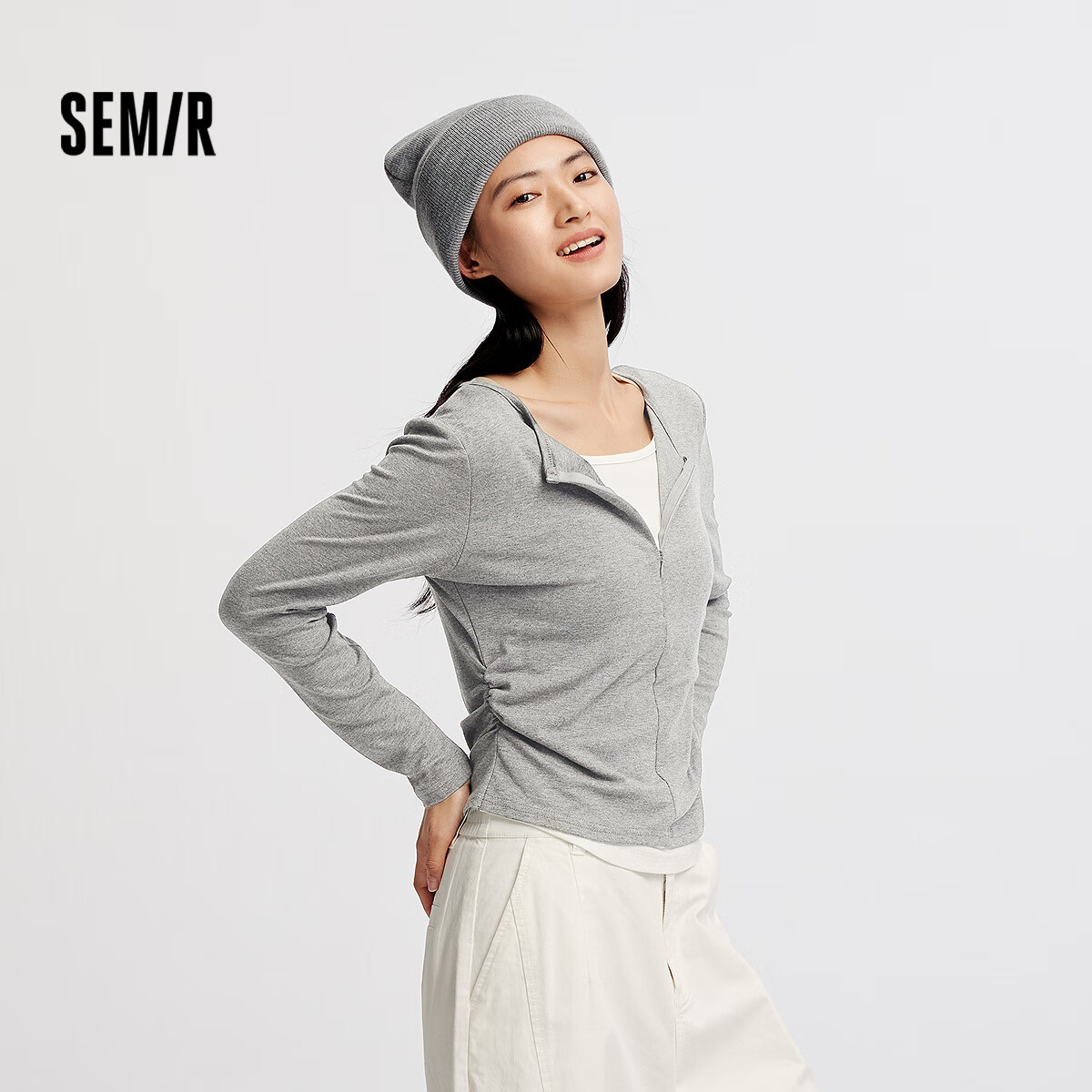 Semir Long-Sleeve T-Shirt for Women, Spring And Autumn Slim-Fit Faux Two-Piece Round Neck Slimming Top 101525101003