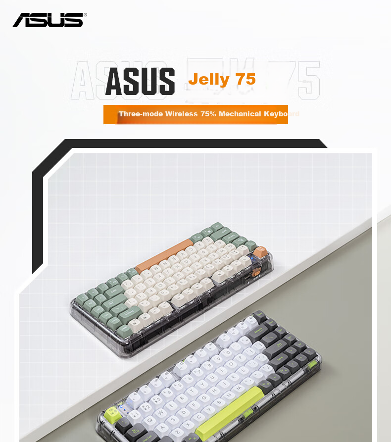 ASUS Jelly 75 Three-Mode Wireless 75% Mechanical Keyboard Full Hot-Swappable Gasket Structure Quiet Keys macOS Compatible Office Keyboard Wilderness Orange 1