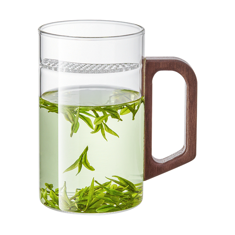 Yaji Thick Heat-Resistant Glass Cup, Crescent-Shaped Tea Infuser, Large Capacity Drinking Mug, 800ml with Handle, Men's Filtered Office Water Cup