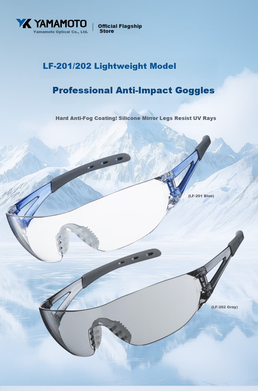 Shanbenguangxue LF-201/202 Lightweight Breathable Impact-Resistant Protective Goggles, Anti-Slip, Splash-Proof, for Grinding, Cutting, Renovation, UV Protection, LF-201 Blue 1