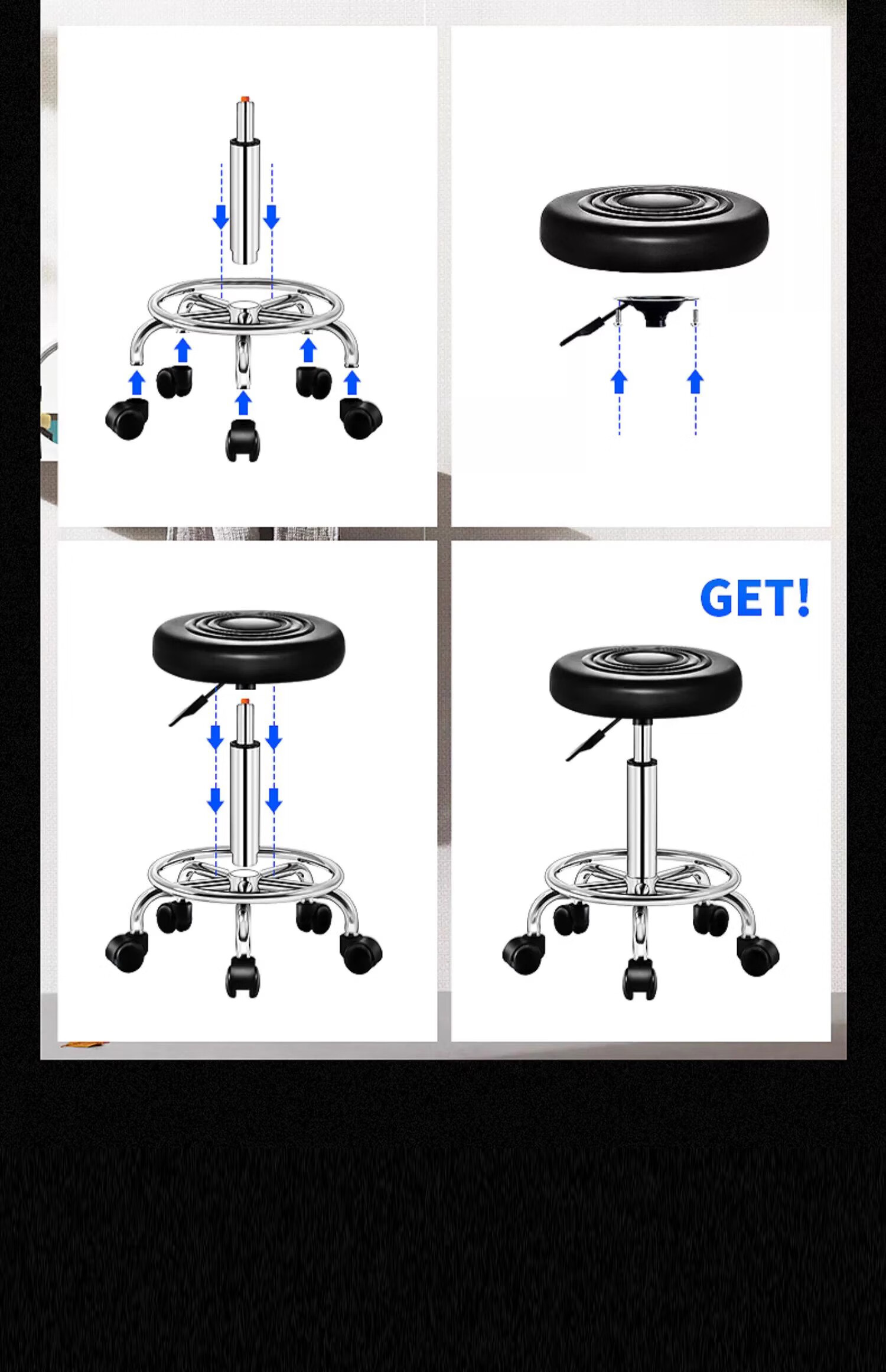 Muhan Yue Adjustable Swivel Chair Bar Stool Rotating Reception Counter Cashier Hair Salon Home High Stool Round Beauty Stool 6