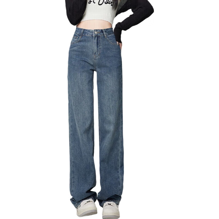 Джинсы Jeanswest Женские, Осенние Свободные Широкие Брюки, Модный Корейский Стиль, Прямые Брюки для Миниатюрных, Простой Дымчато-серый, Размер L