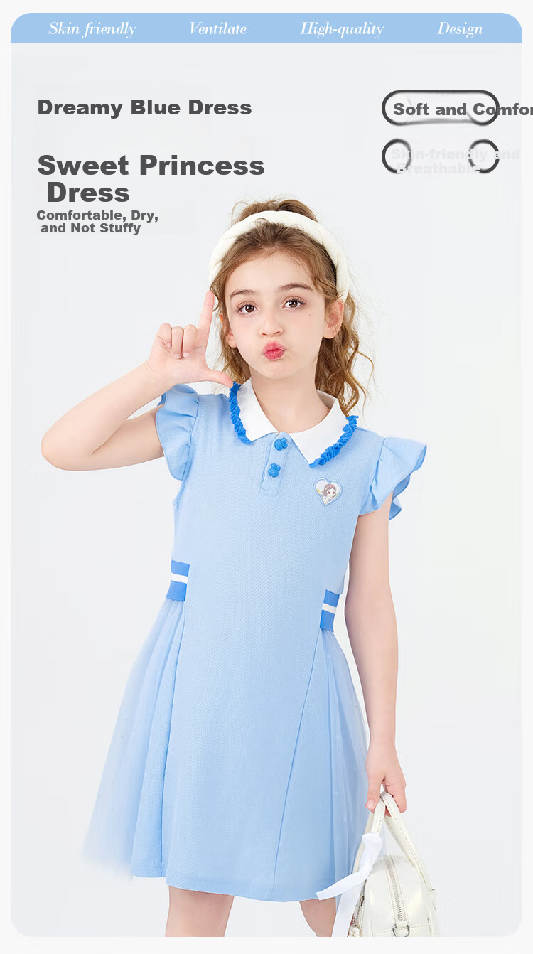 Disney Girls Elsa Princess Summer Dress Children's Blue Dress TD2EQ001 Size 140 1