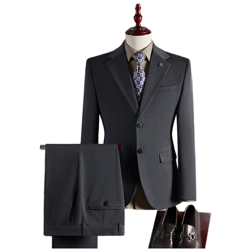 ROMON Men's Business Suit Set Blazer + Vest + Trousers Dark Gray 4XL
