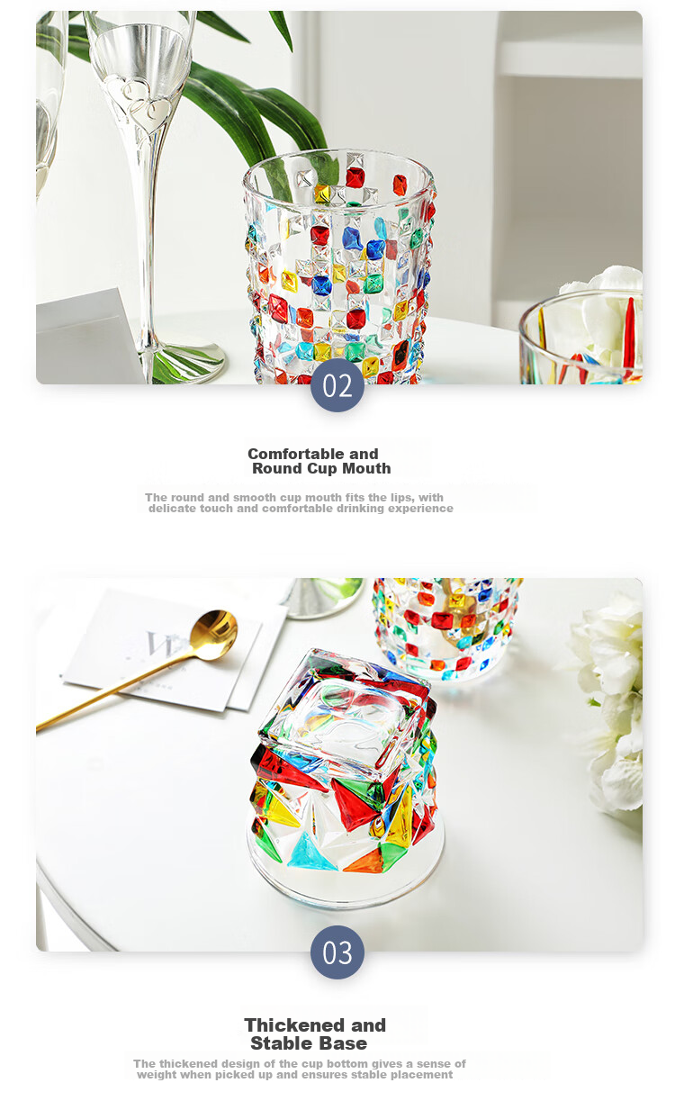 WOOCH High-Value Painted Gemstone Glass Cup Set, Couple Gift Box, Wedding Present, Newlywed Souvenir, Housewarming Gift 19