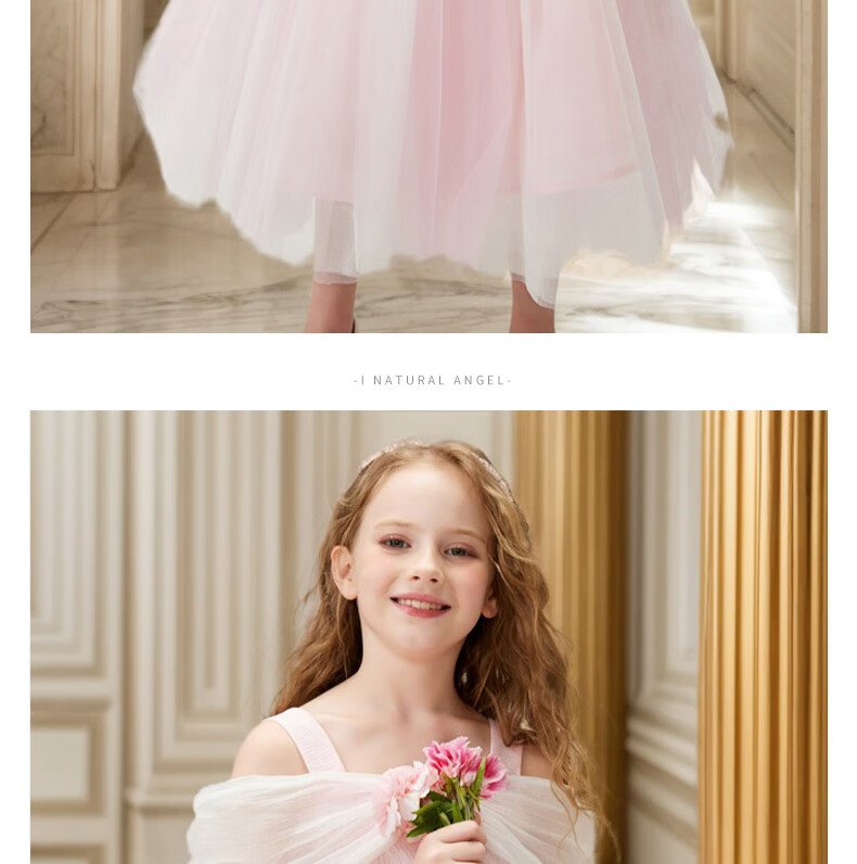I natural Angel Sleeping Beauty Aurora Princess Dress Girls Pink Fairy Tale Forest Style Birthday Dress 9