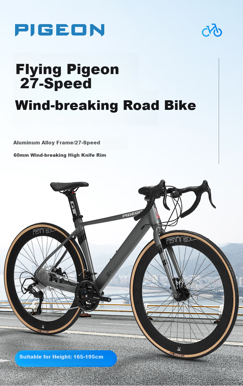FG FLYING PIGEON Road Bicycle, 700C Aluminum Alloy Frame, 27-Speed, for Men And Women, Adults And Students, City Racing Bike, Nebula Gray 2