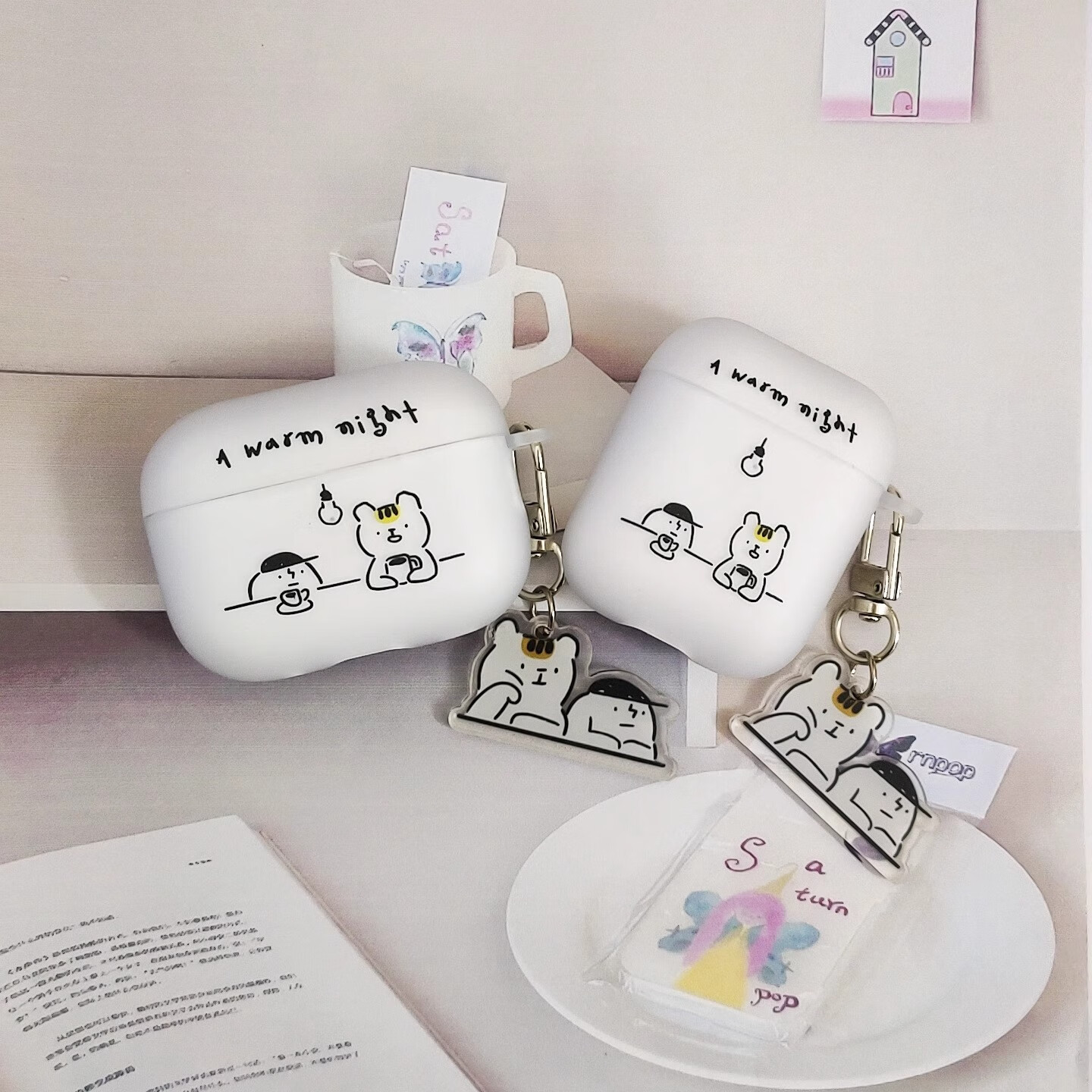 Beiyipin Cute Bear AirPods Case Compatible with AirPods 2/3/4th Gen, Coffee and Light Design, Ins Style Protective Cover for Apple Bluetooth Earphones