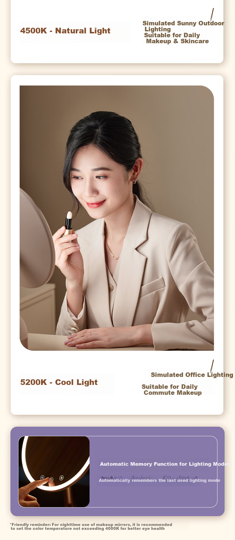 GEVILAN 3D Linkage Makeup Mirror with LED Light, Smart Illumination, Desktop Vanity Table, High-Definition Lighting Mirror, Gift for Girlfriend, Wife, Best Friend, Birthday And Wedding Present M2 White 8