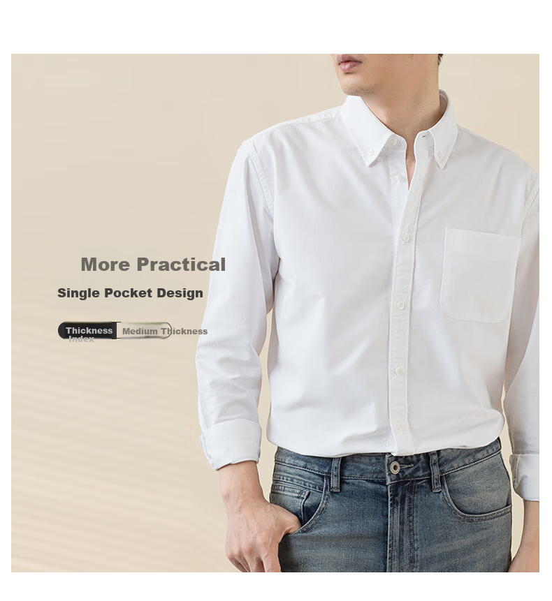 BLACKMONDAY Pure Cotton Oxford Long-Sleeve Shirt for Men, Wrinkle-Resistant, No-Iron, Solid Color Business Casual Dress Shirt 8
