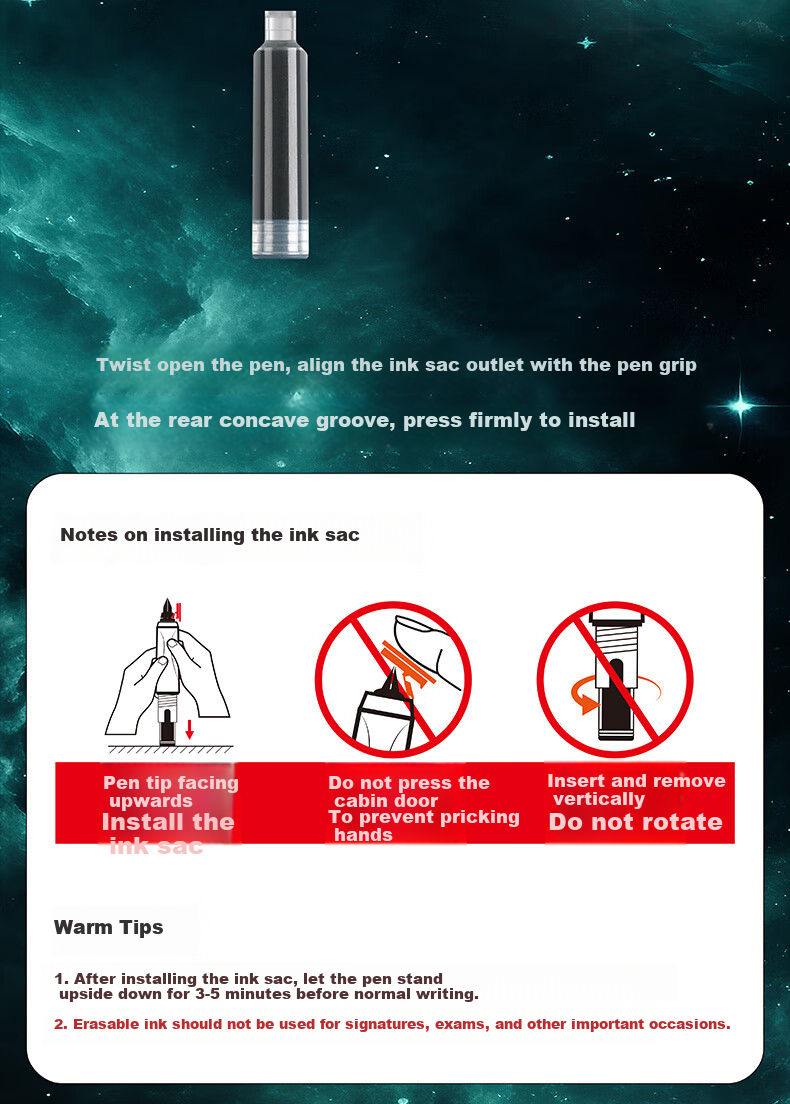 Dianshi Space Capsule Retractable Fountain Pen, Small Capsule Door for Third Grade Elementary School Students' Homework, Back-To Season Handwriting Practice, Fine Nib, No Ink Spatter, 7158 (Light Blue Barrel - Black Ink Cartridge), 1 Pen with 5 Ink Cartridges 21