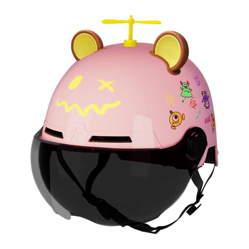 Luyuan Electric Bike Helmet Parent-Child Adult and Kids Helmet 3-6 Years Summer Cute Boys and Girls Safety Cap Baby 3-12 Years Pink - 3C Transparent Short Visor + Brown Lens