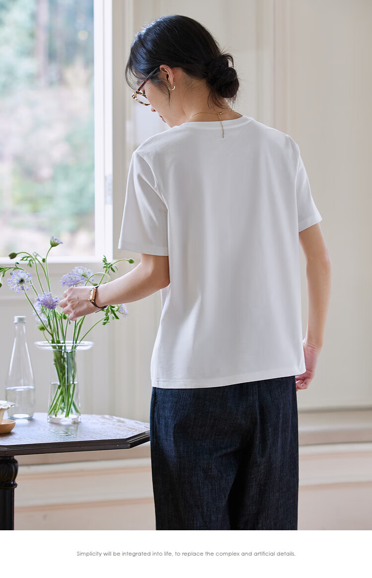Vimly Butterfly Hollow Embroidery Cotton Short Sleeve T-Shirt Women Summer New Loose Fit Casual Round Neck Top Cloud White L 24