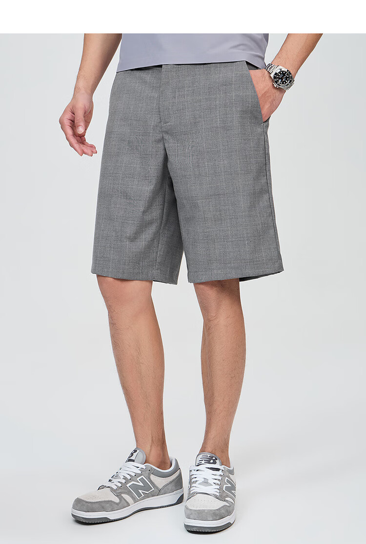 DANCING WOLVES [Easy-Care] Summer Elastic Breathable Versatile Commuter Plaid Casual Shorts for Men, 005 Light Gray, Size 30 2