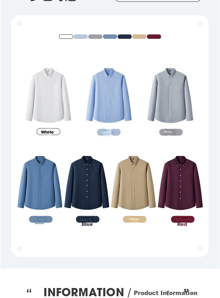 LIMENG Pure Cotton Long-Sleeve Shirt for Men, Solid Color All-Cotton Oxford Cloth Casual Shirt, Plus Size, White, Size 38 5