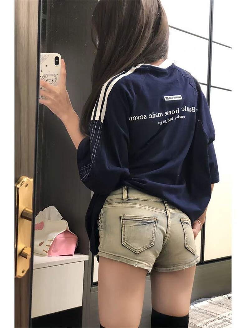 LangSha Low-Rise Denim Ultra-Short Pants for Women, 2025 Summer New Style, Hot Girl Willow Slim-Fit Bodycon Wide-Leg Hot Pants 8