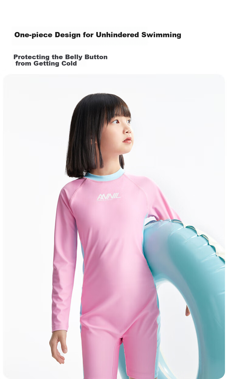 Annil Children's Clothing, Boys And Girls One-Piece Swimsuit, Long-Sleeve Shorts Set, 2025 Summer New Style, Elastic Waist, Form-Fitting 2