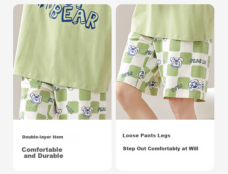 MiiOW [Anti-Mite Antibacterial Pure Cotton] Men's Pajamas, Stylish Pullover T-Shirt Loungewear Set, Green, XL 17