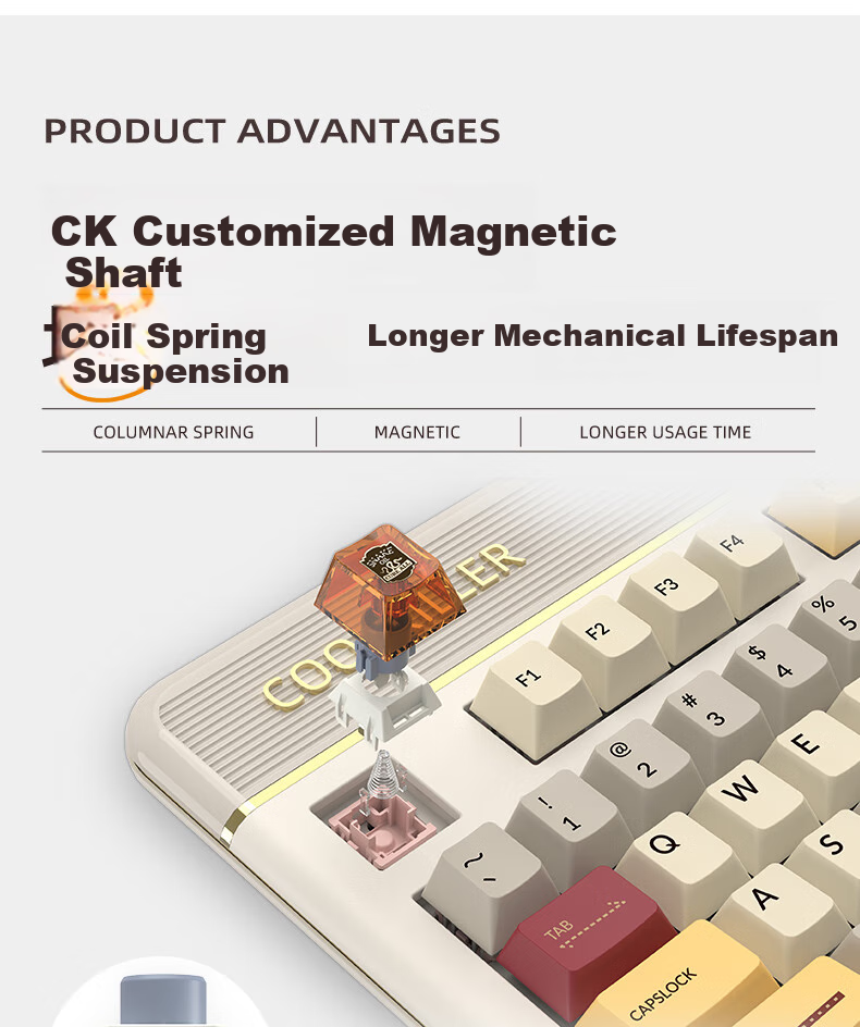 CoolKiller CK108 Mechanical Keyboard, Wireless Bluetooth Tri-Mode Gaming E-Sports Customizable RGB Retro Magnetic Switch Clicky Switch for Home Use 7