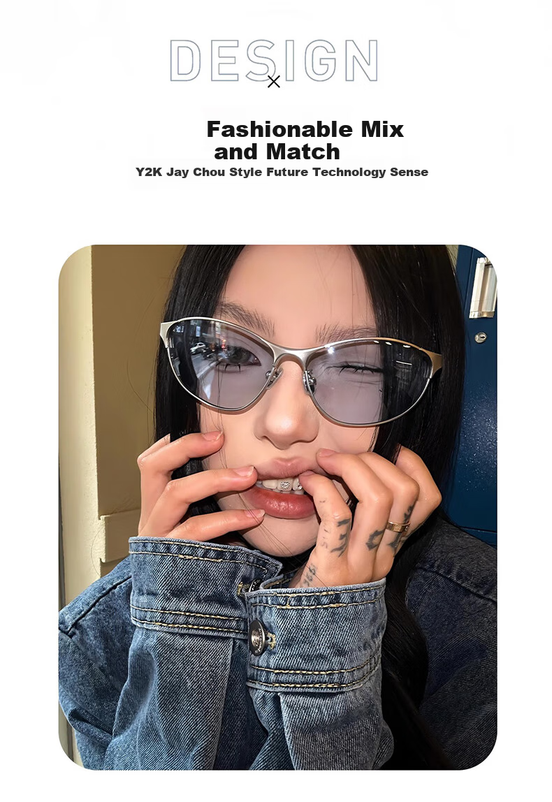 GOGOSOON New Y2k Retro Cat Eye High-End Metal Sunglasses for Women, Futuristic Riding Feel, UV Protection Sunglasses 3