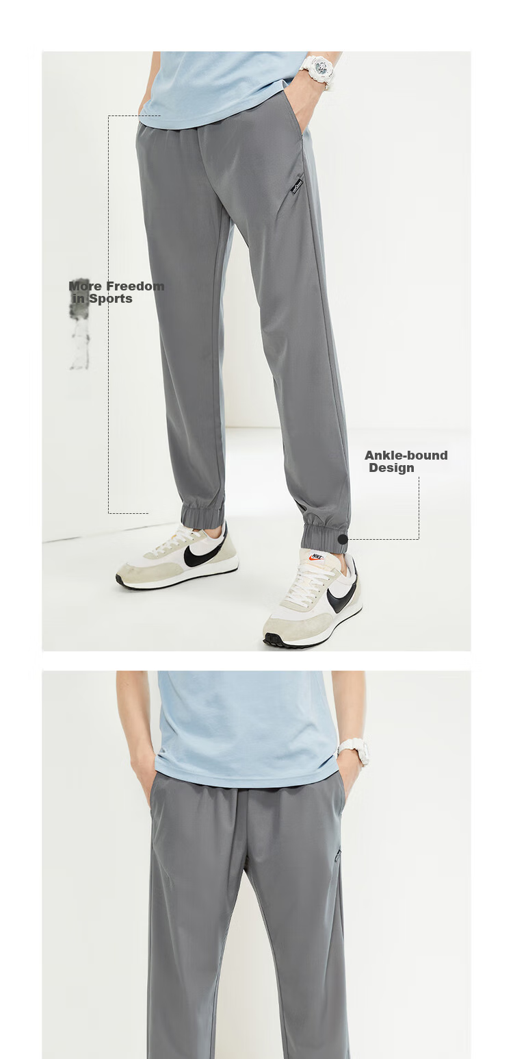 Giordano Men's Pants, Bone-Woven Label, Woven Four-Way Stretch, Elastic Waistband, Thin Style, Tapered Leg Pants for Men, 13114322 15