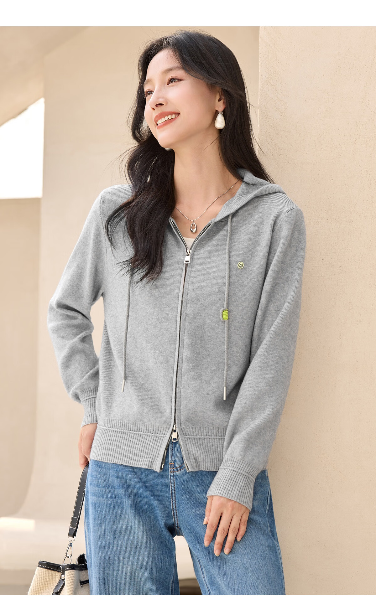 Chushen Spring and Autumn Short Jacket Women's Fashion Hooded Casual Knit Cardigan Sweater S53D095 5