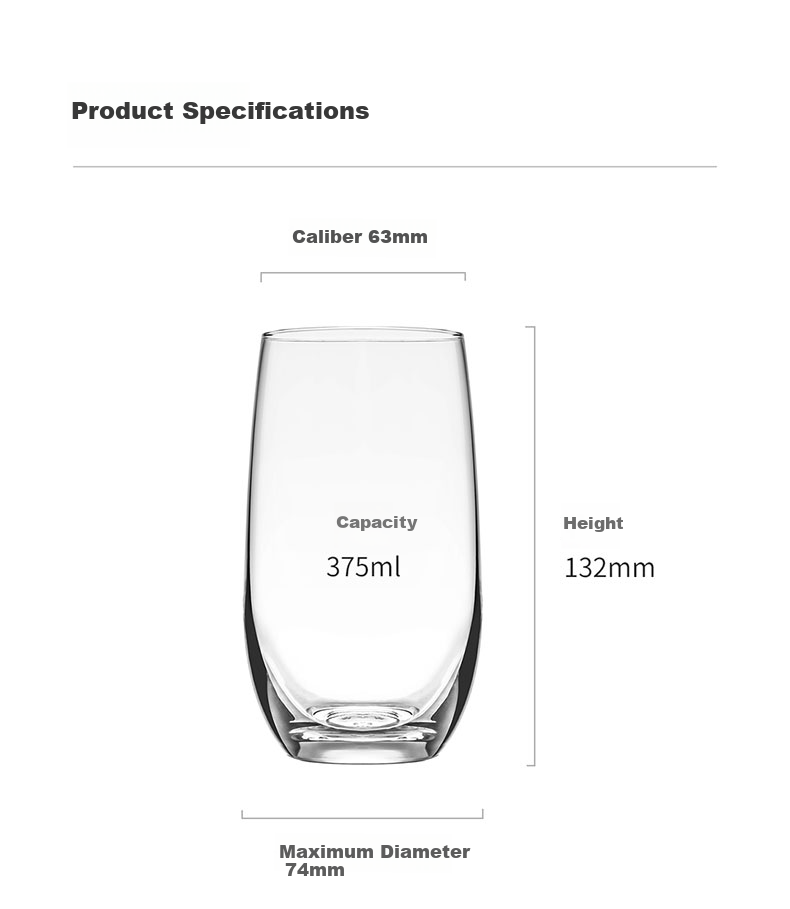CLITON Glass Water Cups, Home Tea Cups, Milk Cups, Juice And Beverage Cups, Office Water Cup Set, 375ml, Set of 6 12