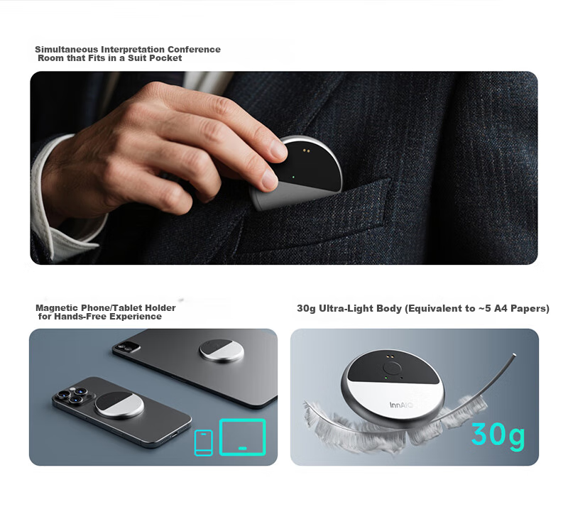 InnAIO Magnetic Translation Device T9 [Original Sound Replica], Multi-Language Offline Audio-Video Call, Real-Time Interpretation, Panda Color, Portable Travel Essential 6