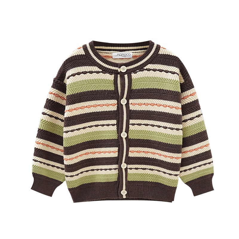 MOMOCO Boys' Sweater Cardigan Spring and Autumn Striped Fashion Knitwear for Older Kids 105