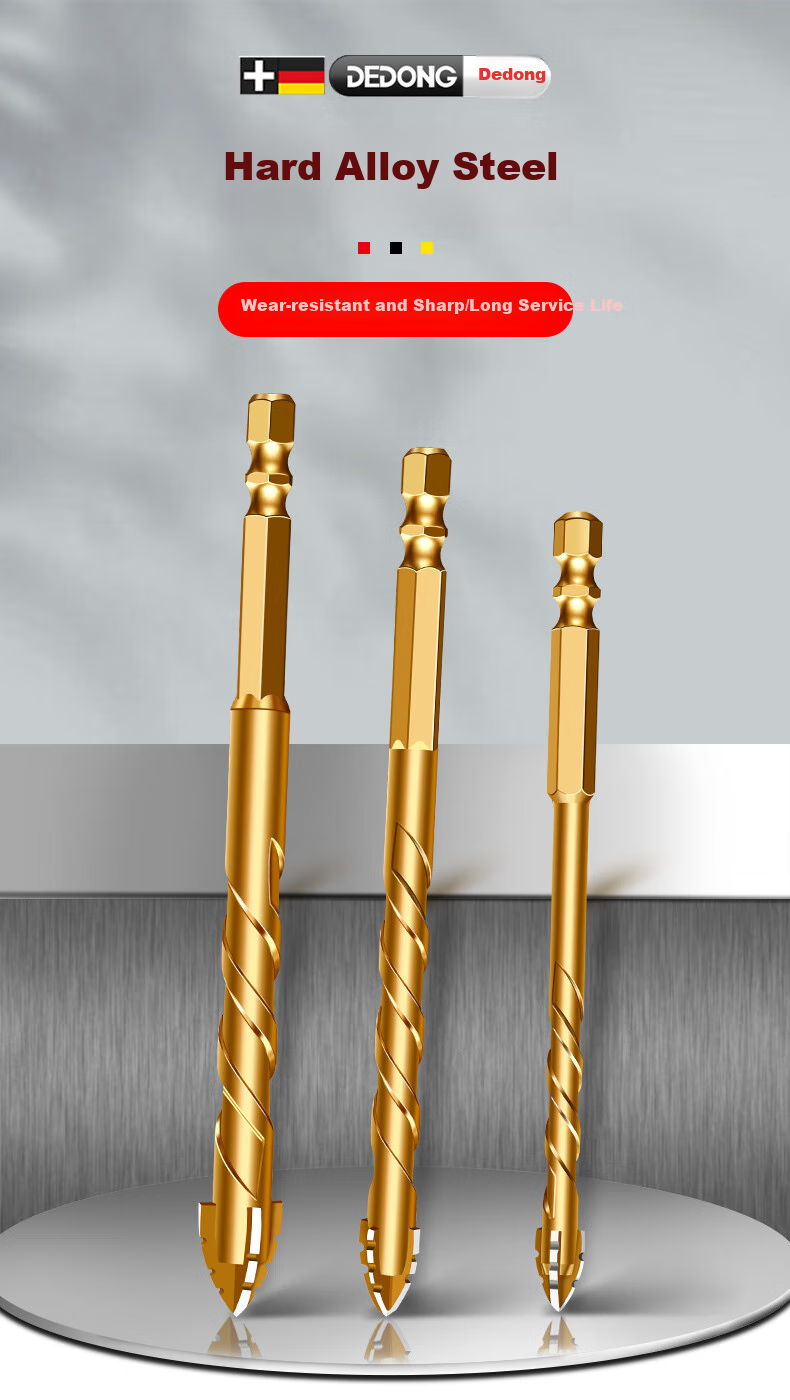 Dedong Four-Blade Serrated Eccentric Drill Bit for Tiles, Concrete, Stainless Steel, Dry Drilling, Angled Head, 6+8+10mm Three Pieces 10