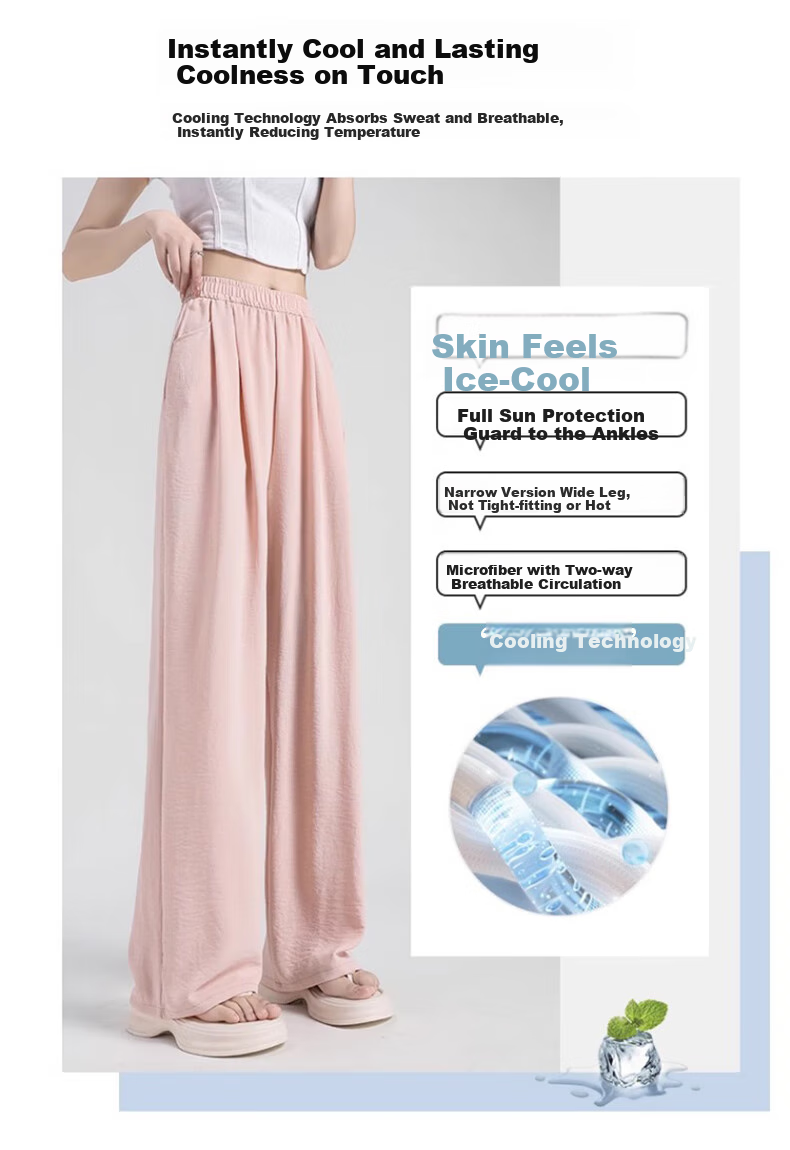 LangSha Ice Silk Wide-Leg Pants for Women, Summer Lightweight Sun Protection High-Waist Draping Lazy Style Yamamoto Pants Straight Casual Women's Trousers 6