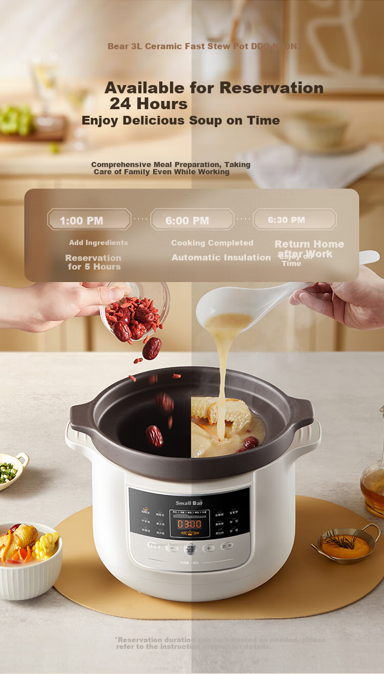Bear Electric Slow Cooker Soup Pot Baby Food Cooker Porridge Pot Health Small 1-2 Person 1.5L DDG-H15Z6 17