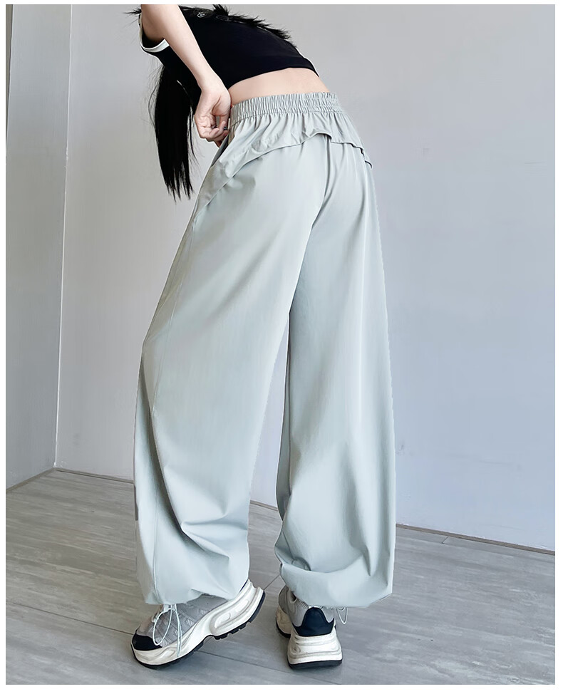 Jeanswest Navy Blue Quick-Dry Cargo Pants for Women, Summer New High-Waisted Slimming Wide-Leg Trousers, Casual Straight-Leg Pants for Petite Figures 16