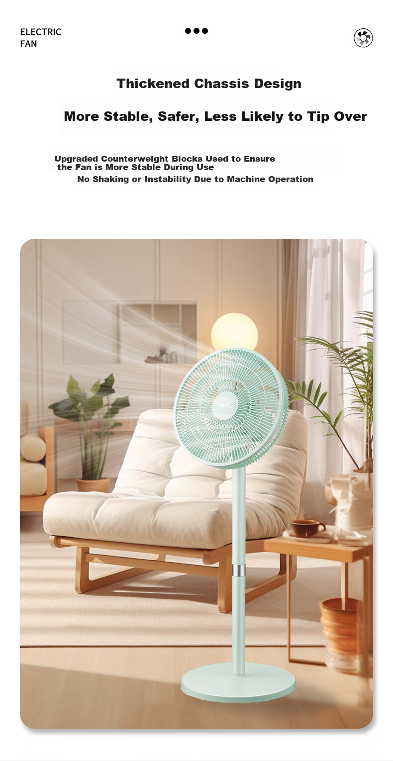 Yadu Electric Fan, First-Class Energy Efficiency Fan [DC Inverter], Home Remote Control Floor Fan, Energy-Saving Fan with Timer, Quiet Sleep Cooling Device 7