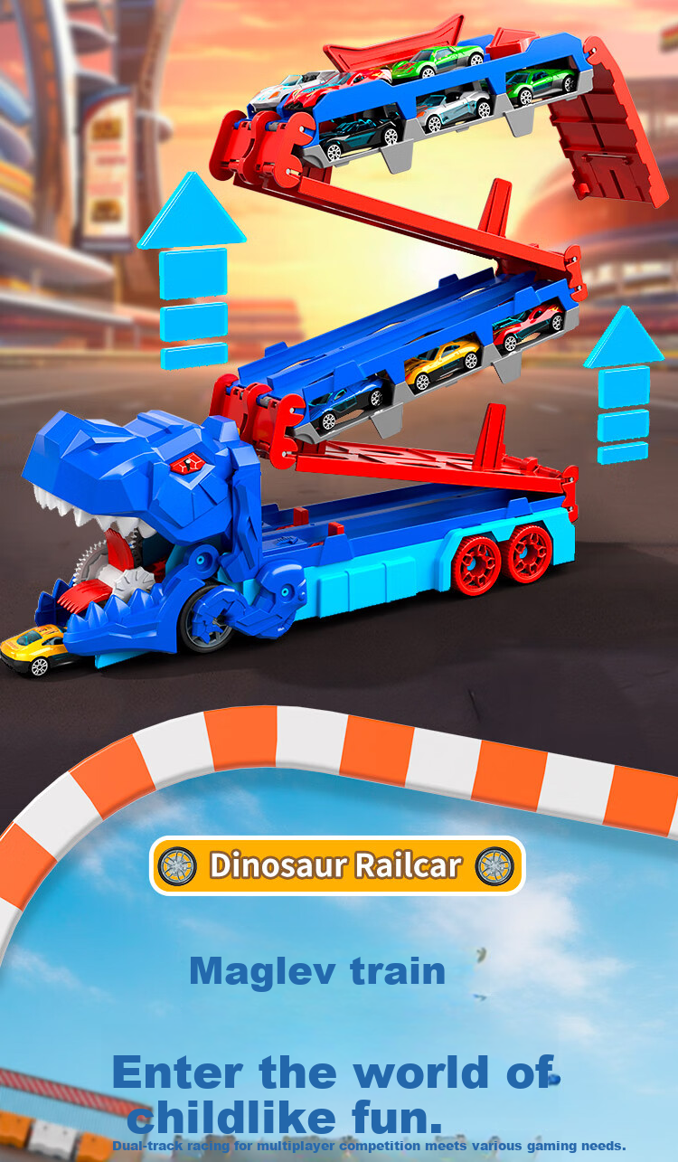 Snaen Children's Dinosaur Toy Car with Ejection Track, Transforming Alloy Car, Birthday Gift for Boys Aged 3-6 Years Old 2