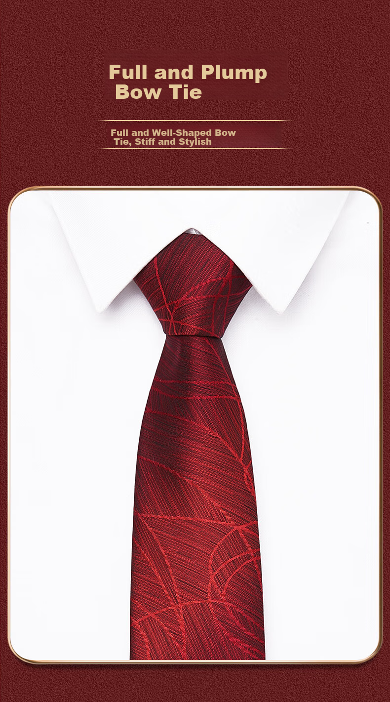 Luomeng Men's Business Formal Wear Patterned Tie, 8cm Hand-Tied, for Interviews, Gifting, Boyfriends, Wedding Groom, Groomsman, Red Gift Box Packaging 4