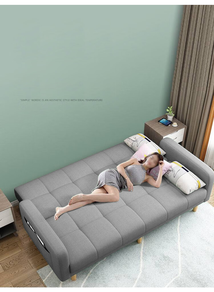 Huakaizhixing Sofa Bed, Dual-Purpose Folding Sofa And Bed, Two-Seater, Tech Fabric Sofa S96, Gray Tech Fabric, 2 Meters 15