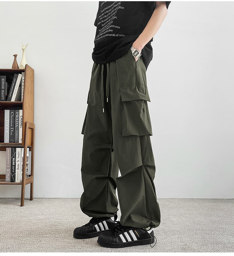 Homlean American-Style Wide-Leg Cargo Pants for Men, Summer Straight Loose Paratrooper Functional Tactical Casual Trousers KMX06 Black L 17