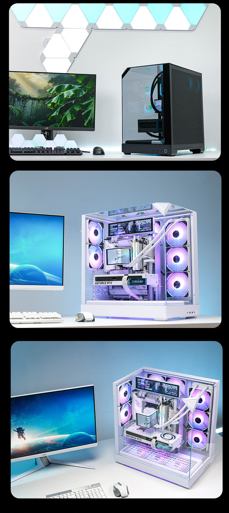 SAMA HAVN BF360 Black Gaming PC Case Full Coverage Airflow Design with 3 Fans Included Supports E-ATX Motherboard 360mm Water Cooling Type-C 1