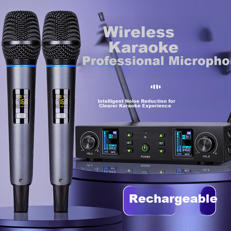Depusheng WG1 Wireless Microphone System with Two Mics, Rechargeable Home Karaoke Conference KTV Speech Training Teaching Singing 80m Stable Reception UHF FM Professional Microphone