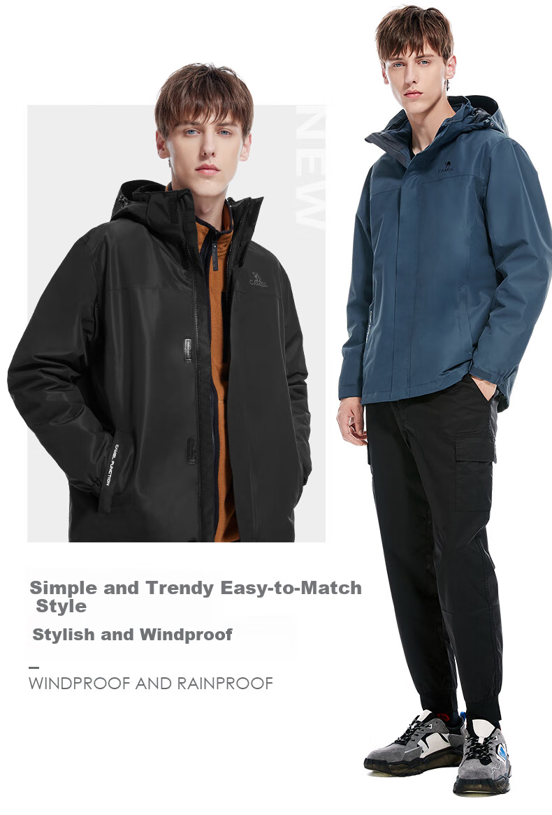 CAMEL Outdoor Jacket, Three-In Fleece-Lined Thickened Waterproof Couple's Style Coat, Mountaineering Clothing, A9W214119A 2