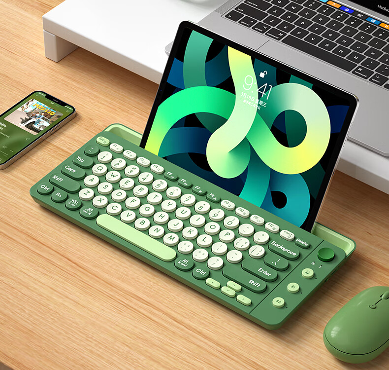 B.O.W Hangshi K650D Rechargeable Card Slot Stand iPad Tri-mode Wireless Bluetooth Keyboard Silent Compatible with Apple Huawei Xiaomi Tablet Phone Laptop Keyboard Cyan Green Indigo 13