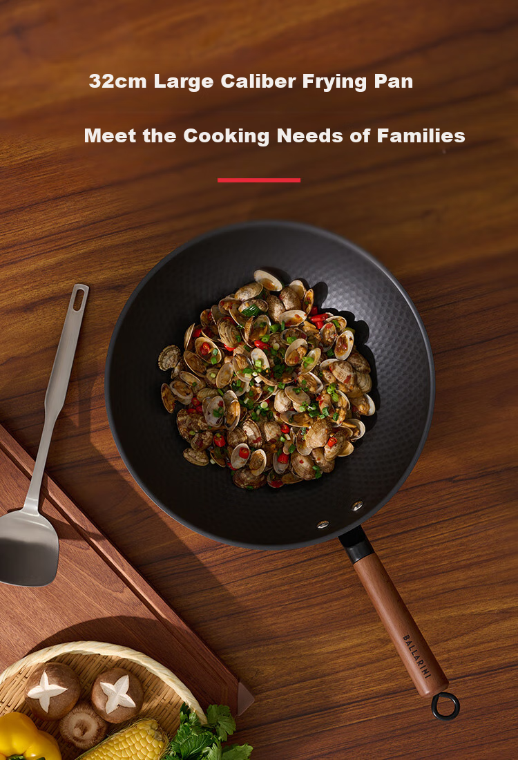 BALLARINI Titanium Non-Coated Seasoned Iron Wok, Suitable for Induction Cookers, Large Diameter Stir-Fry Pan, 32CM 6