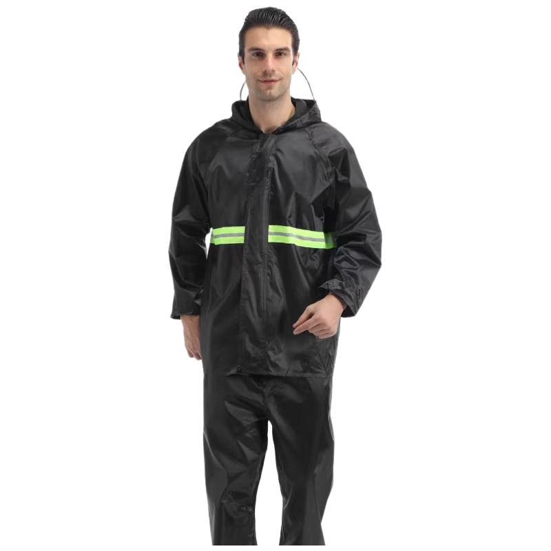 Artiya Oxford Fabric Two-Piece Reflective Raincoat and Rain Pants Anti-Heavy Rain 160-175 with Hood Brim Set