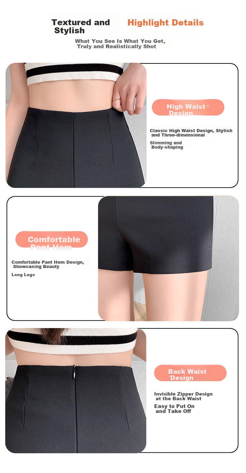 LangSha Women's Suit Shorts, 2025 Autumn Thin Style, Slim Fit, Black, Korean Version, Versatile, High-Waisted, Elastic Leggings, Hot Pants 13