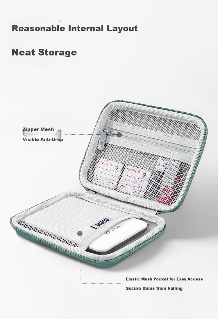 BUBM 2.5-Inch Portable Hard Drive Case, Multifunctional Cable Storage Box, USB Flash Drive And Phone Case, Power Bank And Earphone Protective Sleeve, Digital Accessory Storage Bag, Gree 3